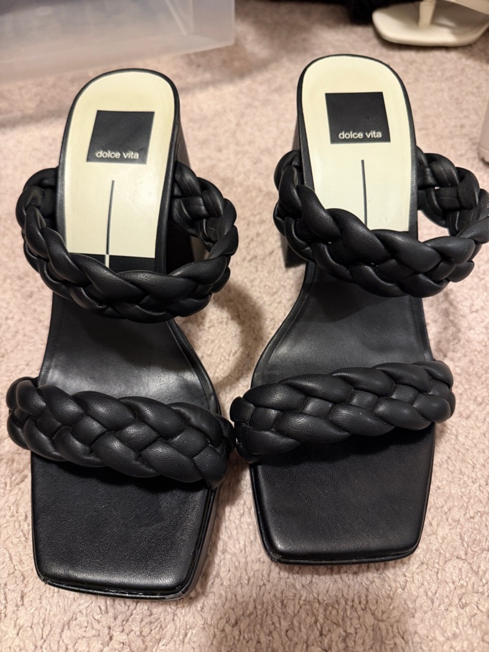 Dolce Vita Black Braided Double-Strap Block Heel Mules